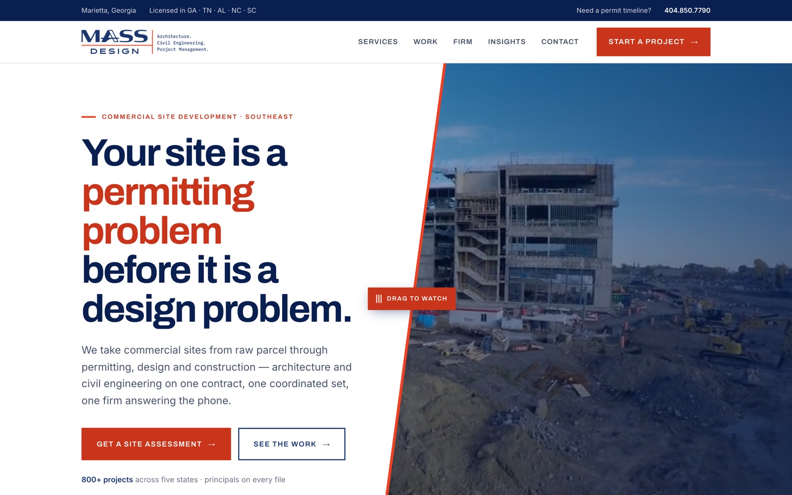 Mass Design homepage: Your site is a permitting problem before it is a design problem