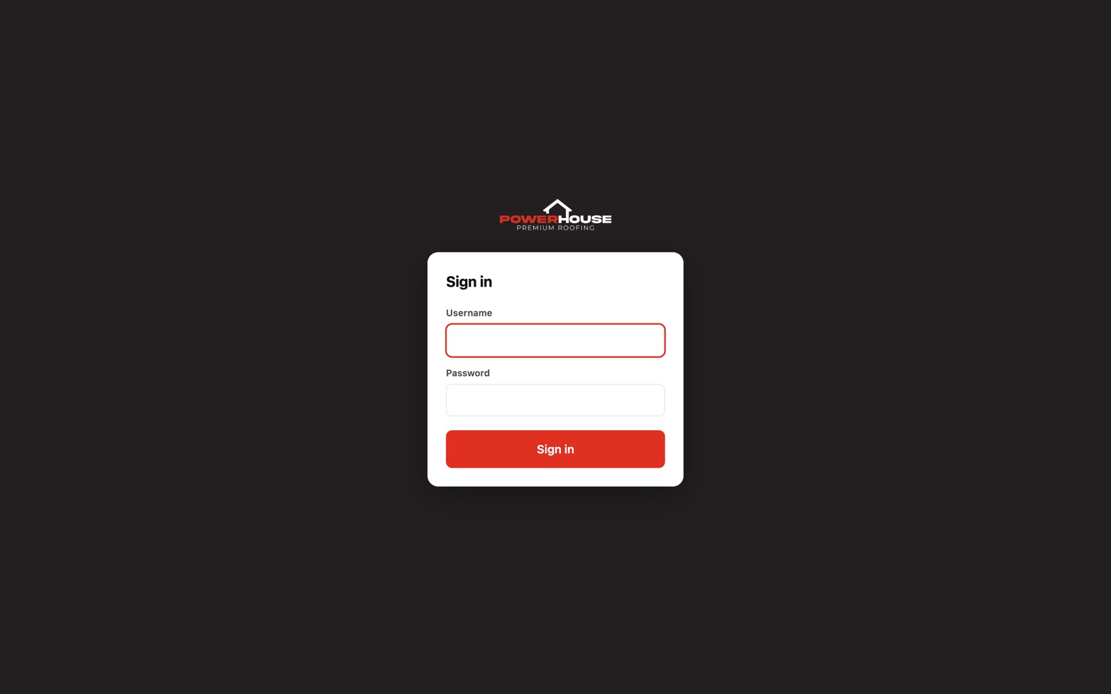 Sign-in screen of the Powerhouse field estimator app